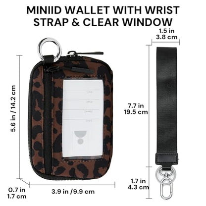 Small Wallet for Women, Mini Zip Card Case with Clear ID Window, Zipper Coin Purse, Lightweight Portable Keychain Card Holder - color: Brown Leopard Print