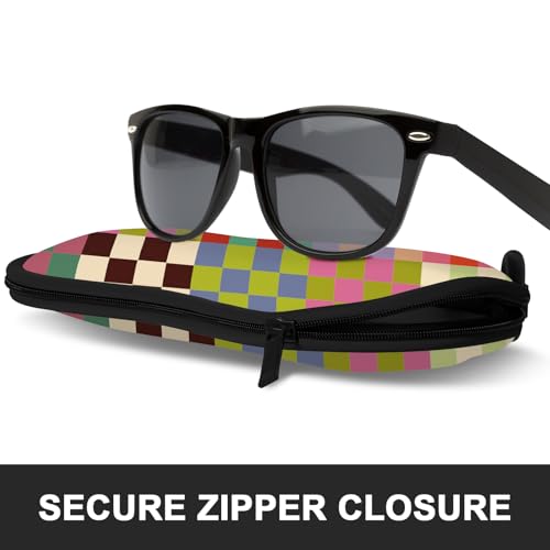 Sunglasses Soft Case, Ultra Light Portable Neoprene Zipper Glasses Case for Men Women - color: Colorful Plaid