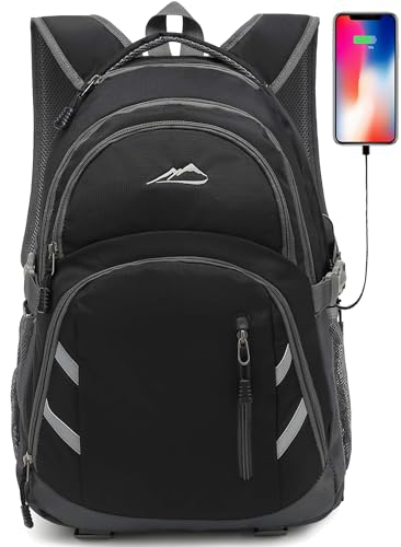 ProEtrade Backpack Bookbag for College Laptop Travel, Fit Laptop Up to 15.6 inch with USB Charging Port Multi Compartment Anti theft, Gift for Women Men (Black) - color: Black, size: 15.6 Inch