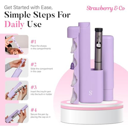 STRAWBERRY & CO Insulin Cooler Travel Case - Built-in Sharps Dispenser & Temperature-Control Organizer- TSA Approved Diabetic Pen Storage for Ozempic, Insulin Pens & Needles - Compact & Leak-Proof - color: Purple