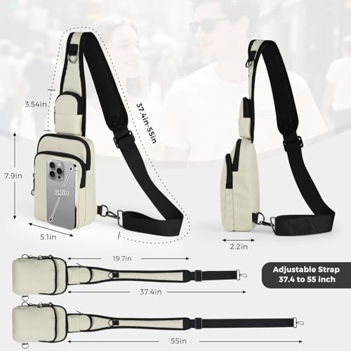 VADOO Sling Bag, Crossbody Bag with Zipper Lock, RFID Blocking & Water Resistant for Men and Women - color: Beige