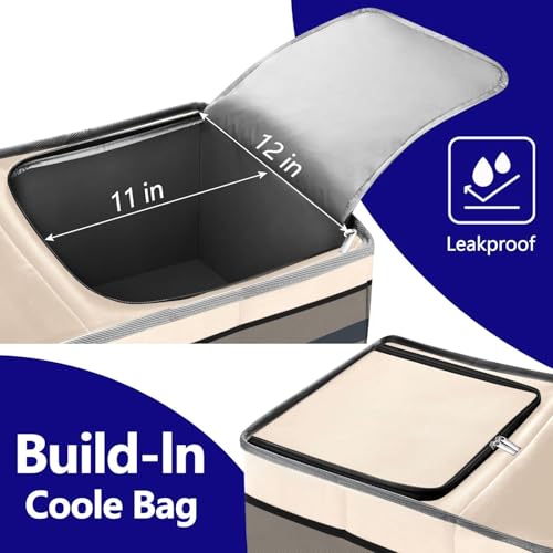 Trunk Organizer with Built-in Insulated Leak Proof Cooler Bag,Collapsible Cargo Organizer for SUV with Non Slip Bottom Strips,3 Large Compartments Foldable Waterproof Portable Car Storage Box - color: Khaki with Cooler Bag