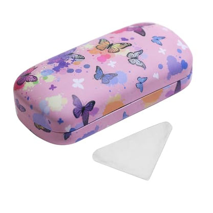 PERFECTSIGHT Sunglasses Case, Large Hard Shell Glasses Case, Cute PU Leather Protective Eyeglasses Case for Women Men - color: Pink Butterfly