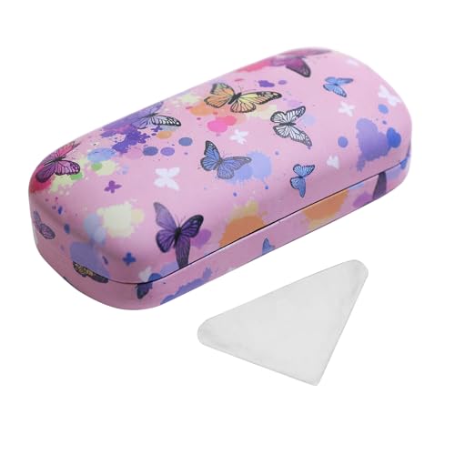 PERFECTSIGHT Sunglasses Case, Large Hard Shell Glasses Case, Cute PU Leather Protective Eyeglasses Case for Women Men - color: Pink Butterfly
