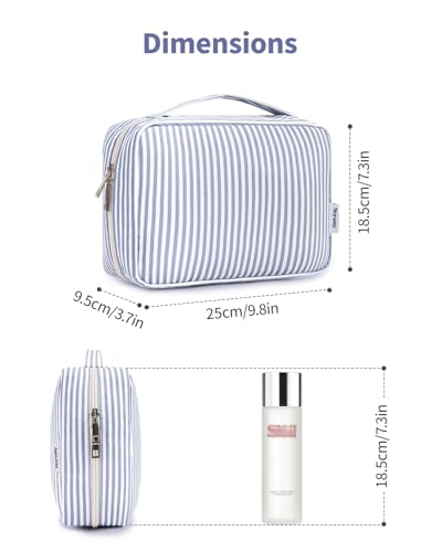 Narwey Small Hanging Travel Toiletry Bag for Women, Travel Bag for Toiletries, Makeup Bag Organizer Cosmetic Bags Make Up Bags for Girls - color: ZB-Greyish Blue Stripe
