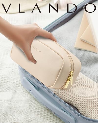Vlando Small Makeup Bag,Makeup Pouch,Travel Makeup Organizer Bag Valentines Gifts for Women Purse Travel Accessories Toiletry Bag Skincare Bag-White - color: 02-White