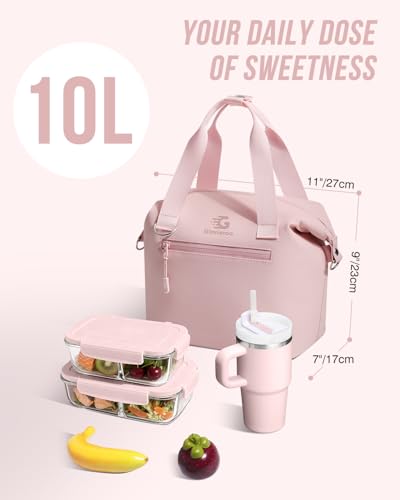 GLORIEROO Pastel Lunch Box Women | Insulated Soft Waterproof Leakproof Lunch Bag Cooler | Adjustable Strap | BPA-Free - color: Rose Quartz