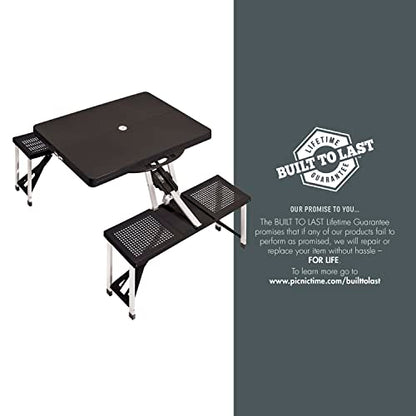 Picnic TIME Portable Folding Picnic Table with Seats for 4, Collapsible Aluminum Table with Benches & Umbrella Hole, Lightweight Foldable Table for Camping, Travel, Backyard, Tailgating | with Umbrella Hole - color: Black