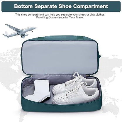Travel Duffel Bag with Shoes Compartment, Overnight Weekender Bags for Women,Carry on Personal Item Bag - color: A-Peacock Blue, size: Large