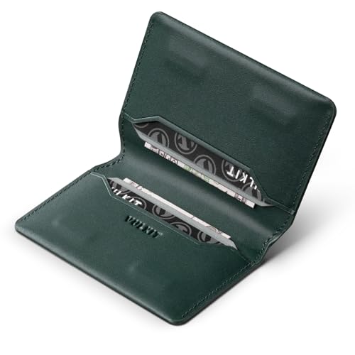 VULKIT Slim Minimalist Card Holder RFID Blocking Leather Credit Card Holder Front Pocket Wallet Magnetic Closure - color: Olive