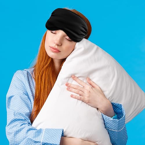 BBTO 4 Pcs Silk Sleep Eye Masks Smooth Soft Satin Eye Covers with Adjustable Strap Blindfold for Sleeping Blocking Out Lights Travel Relaxation (Black) - color: Black