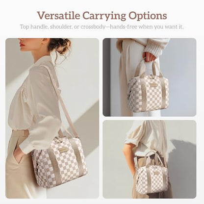 Lunch Bag Women Insulated Lunch Box,Cute Lunch bags,Reusable Large Capacity Leakproof Cooler Bag with Adjustable Shoulder Strap, Retro Lunch tote for Work Office Picnic Travel(Checker Beige Brown) - color: Beige brown
