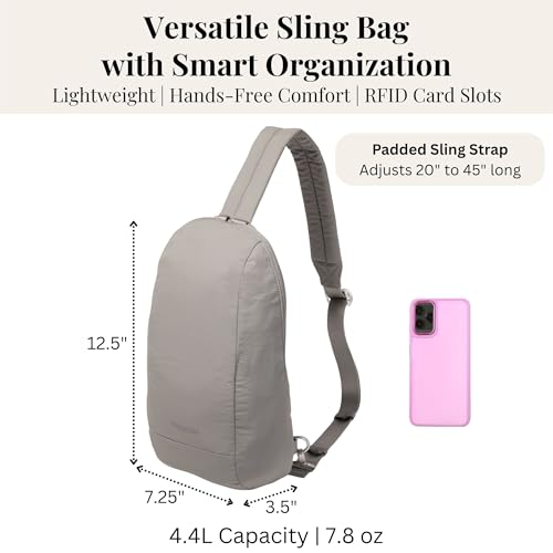 Baggallini Swift Sling - Lightweight 7.25"x 12.5" Crossbody Sling Backpack with Convertible - color: B-lite Silver Sand