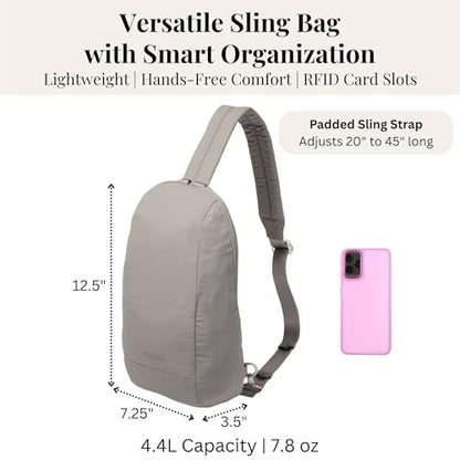 Baggallini Swift Sling - Lightweight 7.25"x 12.5" Crossbody Sling Backpack with Convertible - color: B-lite Silver Sand