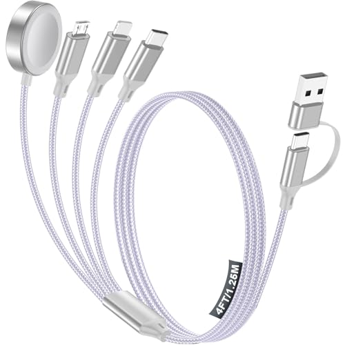 Travel Essentials,Multi Charging Cable for Apple Watch Charger/iPhone Charger/Samsung Charger,USB A & Type C Power Cable for iWatch Ultra/10-2/iPhone 17-11/Samsung S26,Serial Cables,Car[1.2M]-Purple - color: 1-Purple, size: 1.2M