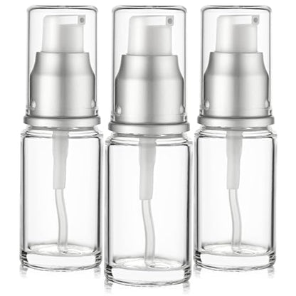 VitalUp 0.5 Oz 15ml Refillable Luxury Clear Glass Lotion Travel Pump Bottle with Silver Cap for Cosmetics, Lotion, Body Cream, Sanitizers, Cream, Foundation (Pack of 3) - size: 15 ml (3 Pack)
