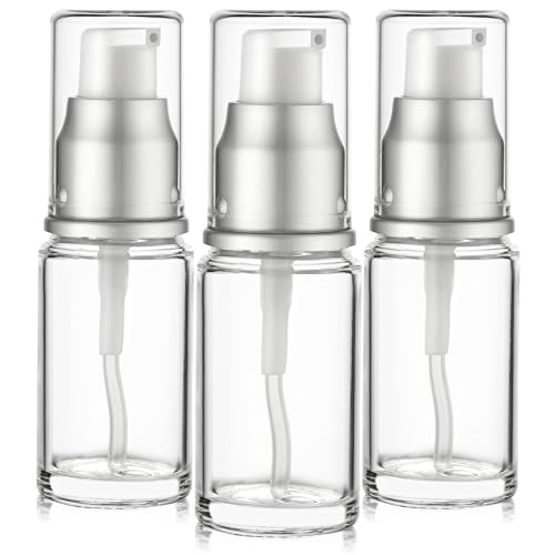 VitalUp 0.5 Oz 15ml Refillable Luxury Clear Glass Lotion Travel Pump Bottle with Silver Cap for Cosmetics, Lotion, Body Cream, Sanitizers, Cream, Foundation (Pack of 3) - size: 15 ml (3 Pack)