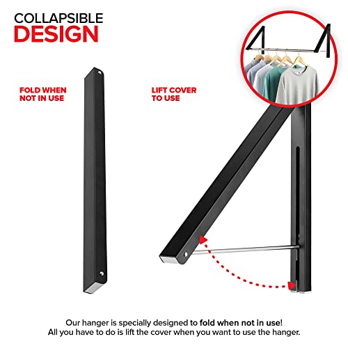 Double Foldable Clothing Rack w/ Extension Rod, Wall-Mounted Retractable Clothes Hanger for Laundry Dryer Room, Hanging Drying Rod, Small Collapsible Folding Garment Racks, Dorm Accessories (Black) - color: Black