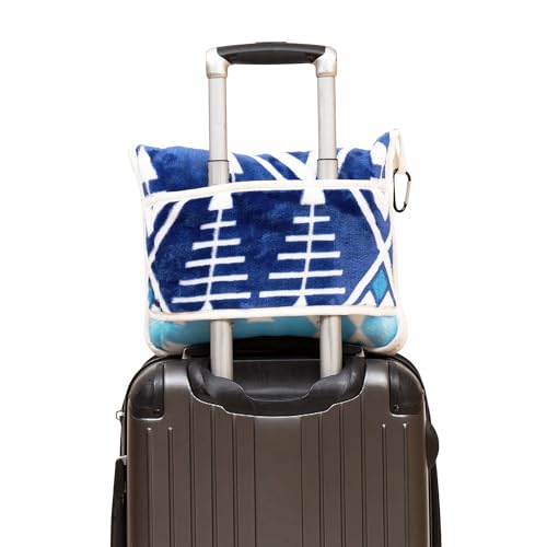 Carstens, Inc. Travel Blanket, Premium Compact 2-in-1 Airplane Blanket/Pillow, Open Sky Blue Aztec - color: Open Sky Blue Aztec