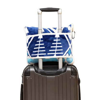 Carstens, Inc. Travel Blanket, Premium Compact 2-in-1 Airplane Blanket/Pillow, Open Sky Blue Aztec - color: Open Sky Blue Aztec