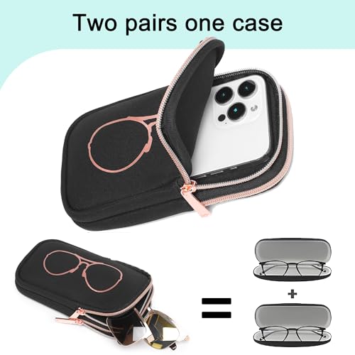 KKP Double Eyeglass Case | Sunglasses Cases with 2 Compartments - color: Black/Gold