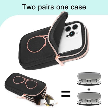 KKP Double Eyeglass Case | Sunglasses Cases with 2 Compartments - color: Black/Gold