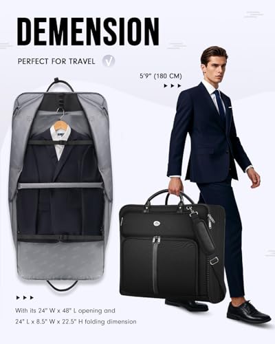 MATEIN Mens Garment Bags for travel, Large Travel Suit Bag Up to 7 Suits with Strap, Wrinkle Free Carry On Garment Bags for Hanging Clothes, Business Suitcase Luggage Bag Fit 17.3 Inch Laptop, Black - color: Black