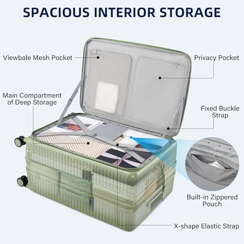 HanTrip Hard Shell Suitcases 28 Inch Large Checked Luggage with Spinner Wheels Cup Holder, Expandable Check in Luggage Lightweight Top Opening Luggage Big Rolling Suitcase with Lock, Bamboo Green - color: Bamboo Green, size: Expandable 28 Inch