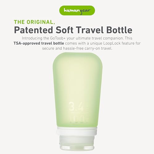 humangear GoToob+ (Large) | Refillable Silicone Travel Bottle | Locking Lid | Food-Safe Material | Green, Large (3.4 fl.oz.; 100ml) - color: Green, size: 3.4 Ounces
