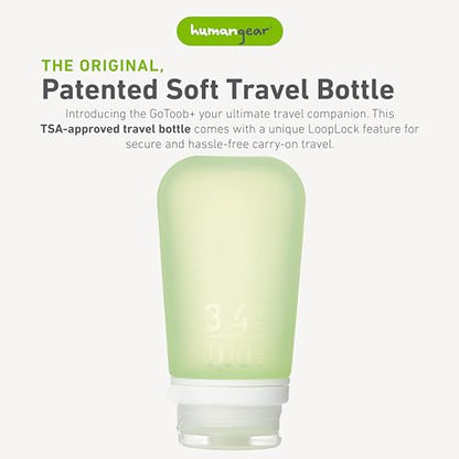humangear GoToob+ (Large) | Refillable Silicone Travel Bottle | Locking Lid | Food-Safe Material | Green, Large (3.4 fl.oz.; 100ml) - color: Green, size: 3.4 Ounces