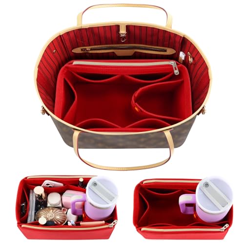 Tote Bag Purse Organizer Insert Pouches Fit for Neverful GM, Red Handbag Organizer with Water Bottle Holder Compatible with Stanley Cup, Purse Essentials Compartment Inserts Gifts for Women X-Large - color: Red, size: X-Large