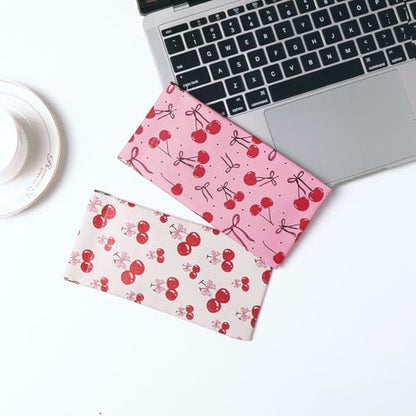 Glasses Case Soft, Eyeglass Cases for Women Portable Squeeze Top PU Leather 2 Pack Glasses Pouch with Cleaning Cloth - color: 2pcs Cherry Bow
