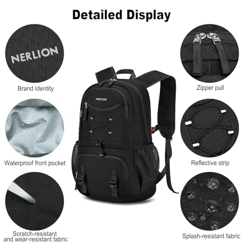 Nerlion 35L Hiking Backpack Travel Backpack for Men Women Camping Waterproof Outdoor Hiking Daypack Lightweight Backpack Black - color: Black 2