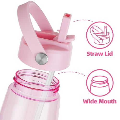 OLDLEY 32 oz Water Bottle with Straw, Leakproof Sports Water Bottle with Carry Strap, BPA-Free Large Water Bottles for Home,Travel, School, Outdoors, Gym, Tritan,Pink - color: Pink