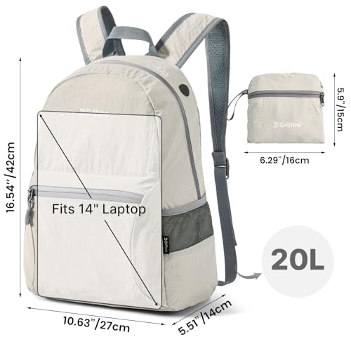 G4Free 20L Lightweight Packable Backpack Travel Hiking Daypack Foldable Backpack for Men Women - color: A-beige