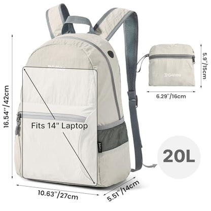 G4Free 20L Lightweight Packable Backpack Travel Hiking Daypack Foldable Backpack for Men Women - color: A-beige