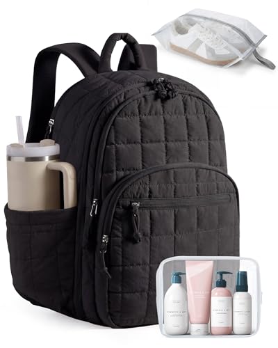 BAGSMART College Laptop Backpack, Travel Backpack for Women, Quilted Airline Approved Carry On Backpack Fits 17.3 Inch Laptop, Personal Item Travel Bag, Black - color: Dark Black, size: Large 17.3 Inch