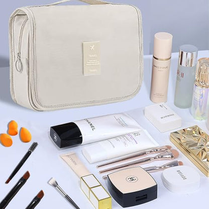 L&FY Hanging Travel Toiletry Bag Women's Cosmetic Organizer Makeup Case Pouch Men's Shaving Kits With Handle (Beige) - color: Beige, size: Compact Size