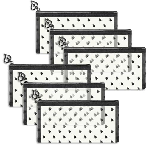 6 Pack Mini Zipper Mesh Makeup Bags, Heart Print Nylon Cosmetic Bags Toiletry Bags for Office Travel Organization (Beige, M) - color: Beige, size: M