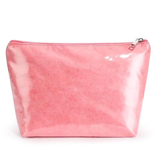 WLLWOO PVC Waterproof Makeup Bag Kraft Paper Cosmetic Bag Travel Toiletry Zipper Pouch Organizer for Women Purse - color: PVC-Pink