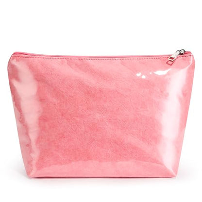 WLLWOO PVC Waterproof Makeup Bag Kraft Paper Cosmetic Bag Travel Toiletry Zipper Pouch Organizer for Women Purse - color: PVC-Pink