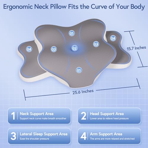 Sleep Apnea Pillow for Side Sleepers, Cervical Neck Pillow for Neck Pain Relief, Ergonomic Contour Memory Foam Pillow with Cooling Washable Cover for Back, Side & Stomach Sleepers