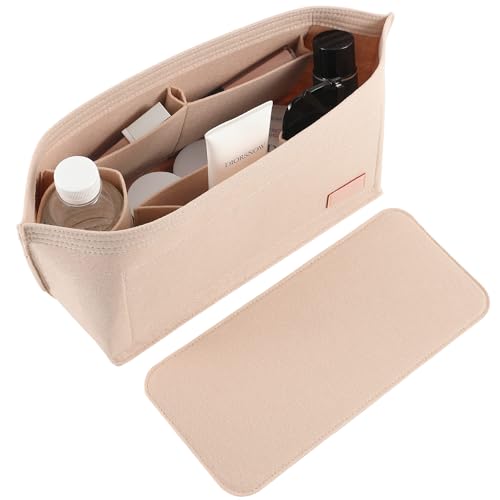 Doxo Purse Organizer Insert for Handbags & Base Shaper 2pc Set, Felt Neverfull PM Organizer Insert, Tote Bag Organizer with Zipper Pocket and Bottle Holder, Fit Neverfull PM and More, Beige-M - color: Beige, size: Medium
