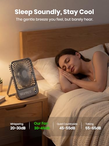 Warmco 10000mAh Portable Travel Fan 7-inch, Up to 24H Runtime, Ultra-thin Quiet Rechargeable Battery Powered Desk Fan with Digital Display for Camping, Office, Bedroom, Cruise Essentials - color: Black