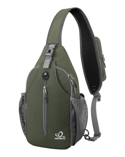 WATERFLY Crossbody Sling Backpack Sling Bag Travel Hiking Chest Bags Daypack (Dark Green) - color: Dark Green