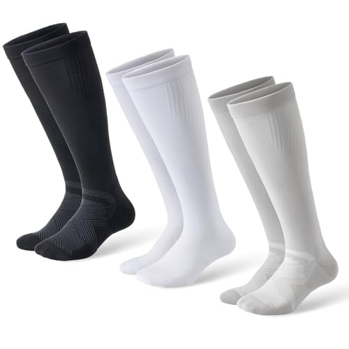 Compression Socks for Women and Men,Knee High 15-20mmHg Graduated Support(3 Pairs) Best for Nurses,Pregnant,Travel - color: B03-black/White/Light Gray, size: Small
