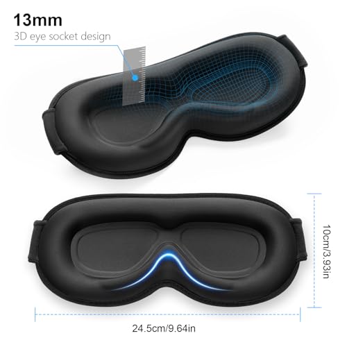 Gritin 100% Blackout Sleep Eye Mask for Women Men, Zero Pressure Sleeping Mask - Ergonomic Design 3D Cutout Eye Movement and Eyelash Friendly Night Blindfold, Ultra Soft Comfortable for Sleeping - color: Black