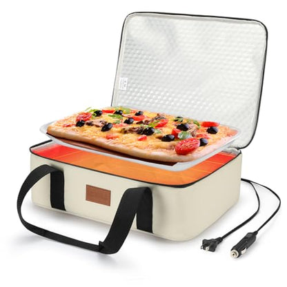 Food Warmer Electric Casserole Carrier - Large Heated Lunch Bag for Car Truck, 12V/24V/110V, Thermos for hot food for Potluck Cookouts Parties Picnic,Lasagna Lugger,Fits 9"x13" Baking Pan (Beige) - size: Beige