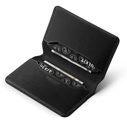 VULKIT Slim Minimalist Card Holder RFID Blocking Leather Credit Card Holder Front Pocket Wallet Magnetic Closure, Handcrafted Cowhide Version - color: Handicrafts Cowhide- Black