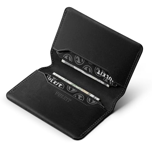 VULKIT Slim Minimalist Card Holder RFID Blocking Leather Credit Card Holder Front Pocket Wallet Magnetic Closure, Handcrafted Cowhide Version - color: Handicrafts Cowhide- Black